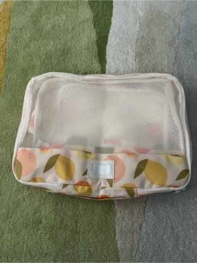 Calpak 3 Packing Cubes Lemon Grapefruit Citrus Fruit Pattern Travel Bag NWOT